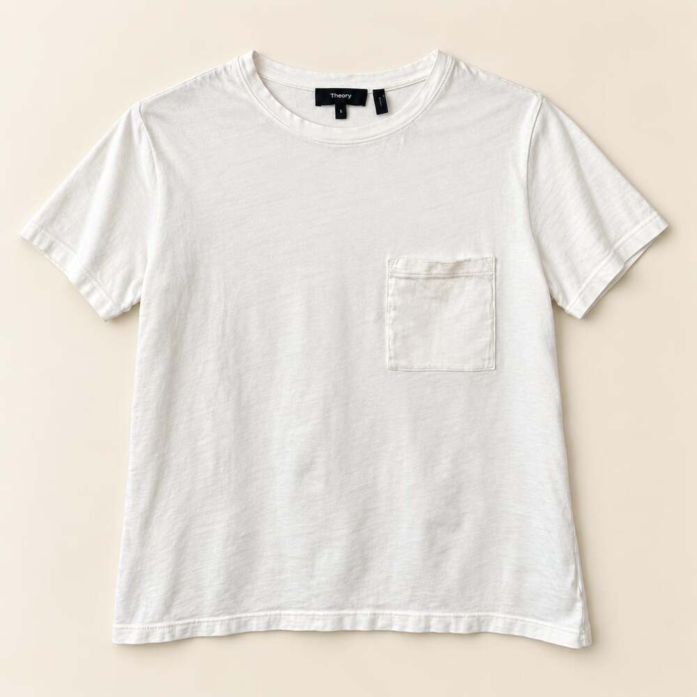 Theory Petya P White Pima Cotton Pocket Tee S Quiet Luxury Minimalist